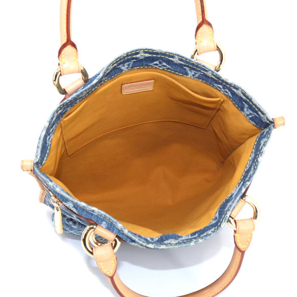 Louis Vuitton Monogram Denim Flat Shopper Tote Bag Blue Gold Hardware - Picture 6 of 8